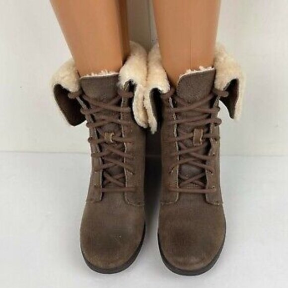 Super Rare UGG "ZEA" Platform Suede Leather Shearling Winter Boots - Picture 1 of 15